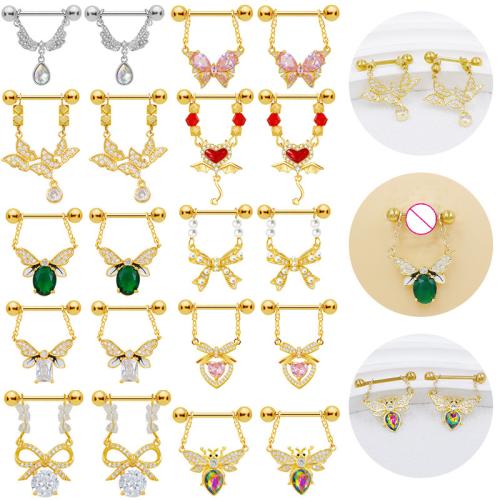Tibetan Style nipple ring, plated, Unisex & different styles for choice & with rhinestone, Sold By PC