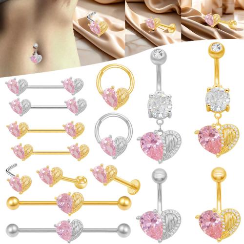 Stainless Steel Belly Ring, Tibetan Style, with 304 Stainless Steel, plated, Unisex & different styles for choice & micro pave cubic zirconia, Sold By PC