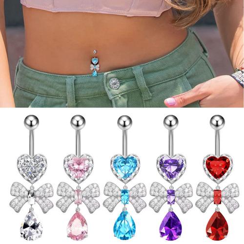 Acier inoxydable 304 anneau de ventre, avec laiton, Noeud papillon, Placage, unisexe & pavé de micro zircon, plus de couleurs à choisir, Vendu par PC