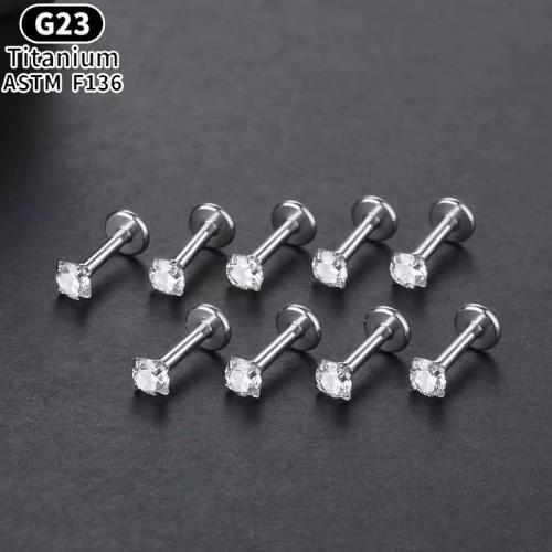Titanium Alloy Lip Piercing Stud, polished, Unisex & different size for choice & micro pave cubic zirconia, original color, Sold By PC