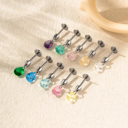 Stainless Steel Ear Piercing Jewelry, 304 Stainless Steel, gold color plated, fashion jewelry & micro pave cubic zirconia, more colors for choice, Sold By PC