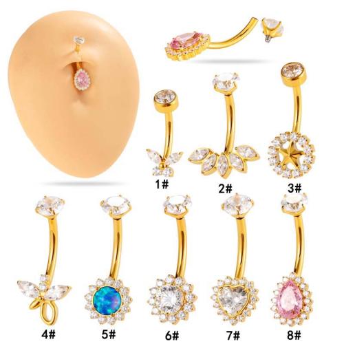 Titanium Alloy Belly Ring, gold color plated, fashion jewelry & micro pave cubic zirconia, more colors for choice, Sold By PC