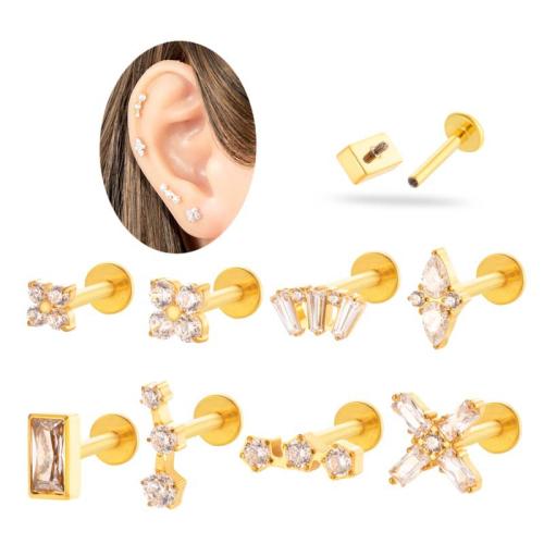 Aleación de titanio pendiente de perforación, chapado en color dorado, Joyería & micro arcilla de zirconia cúbica, más colores para la opción, Vendido por UD