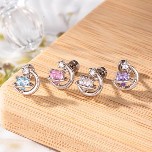 Stainless Steel Ear Piercing Jewelry, Titanium Steel, with Brass, gold color plated, fashion jewelry & micro pave cubic zirconia, more colors for choice, Sold By PC