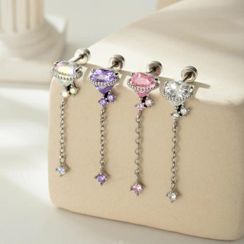 Stainless Steel Ear Piercing Jewelry, Titanium Steel, with Brass, gold color plated, fashion jewelry & micro pave cubic zirconia, more colors for choice, Sold By PC