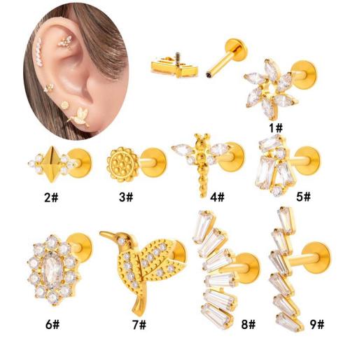 Titan Legierung Ohrpiercing, goldfarben plattiert, Modeschmuck & Micro pave Zirkonia, keine, verkauft von PC