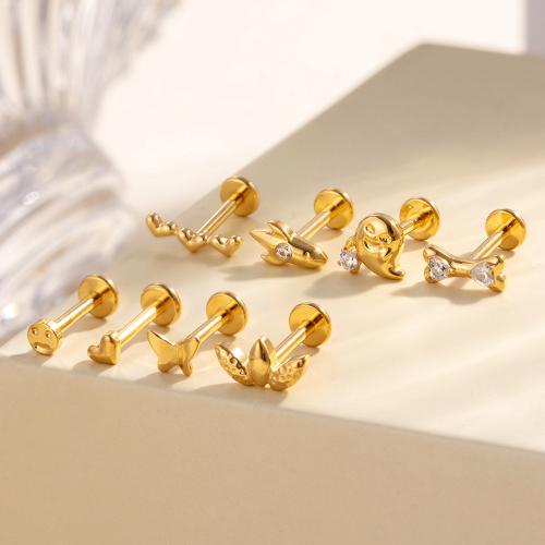 Titan Legierung Ohrpiercing, goldfarben plattiert, Modeschmuck & Micro pave Zirkonia, keine, verkauft von PC