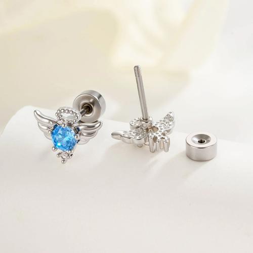 Stainless Steel Ear Piercing Jewelry, Titanium Steel, with Brass, gold color plated, fashion jewelry & micro pave cubic zirconia, more colors for choice, 4x0.80x6mm, Sold By PC