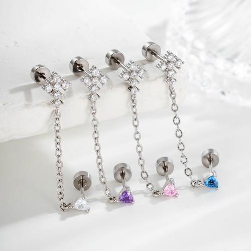 Bijoux de piercing d'oreille en acier inoxydable, Acier titane, avec laiton, Placage de couleur d'or, bijoux de mode & pavé de micro zircon, plus de couleurs à choisir, Vendu par PC