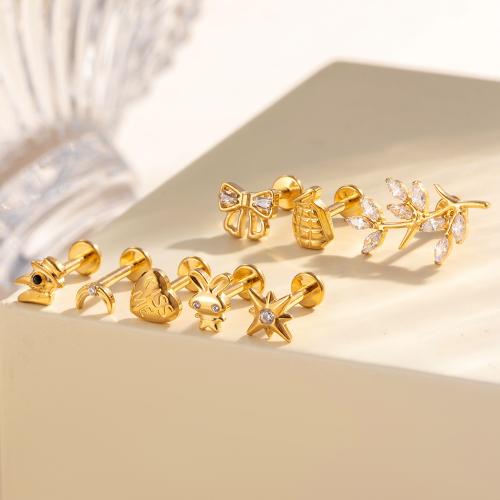 Titanium Alloy Piercing Earring, gold color plated, fashion jewelry & micro pave cubic zirconia, more colors for choice, Sold By PC