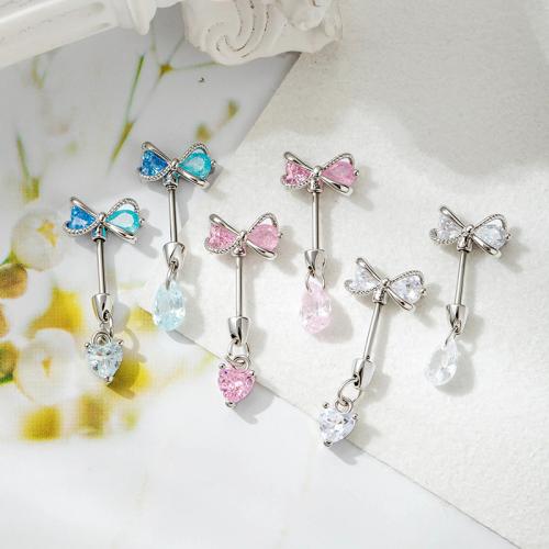 Bijoux de piercing d'oreille en acier inoxydable, Acier titane, avec laiton, Placage de couleur d'or, bijoux de mode & pavé de micro zircon, plus de couleurs à choisir, Vendu par PC