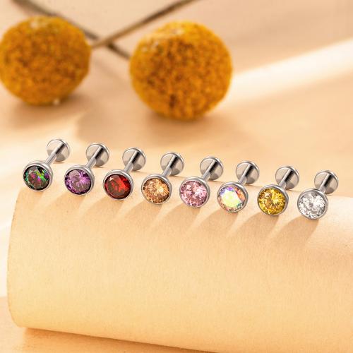 Alliage de titane piercing oreille, Placage de couleur d'or, bijoux de mode & pavé de micro zircon, plus de couleurs à choisir, Vendu par PC