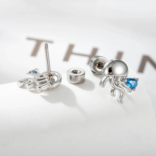 Bijoux de piercing d'oreille en acier inoxydable, Acier titane, Placage de couleur d'or, bijoux de mode & pavé de micro zircon, plus de couleurs à choisir, Vendu par PC