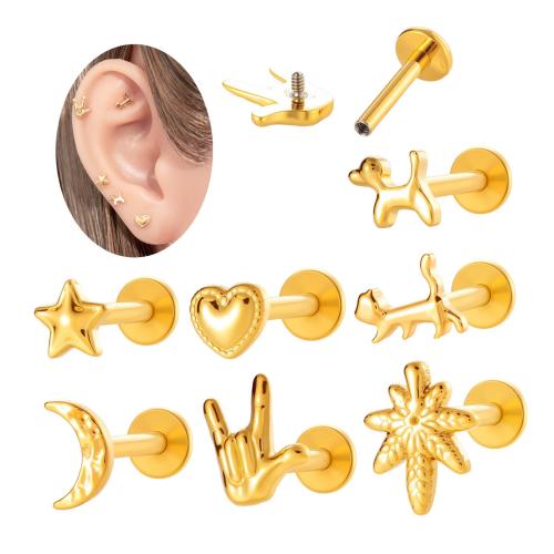 Alliage de titane piercing oreille, Placage de couleur d'or, bijoux de mode & pavé de micro zircon, plus de couleurs à choisir, Vendu par PC