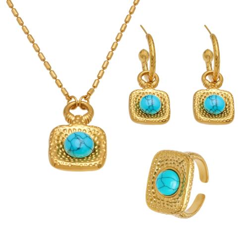 Turquoise Jewelry Sets, 304 Stainless Steel, with turquoise, plated, different materials for choice & different styles for choice & for woman, golden, Sold By PC