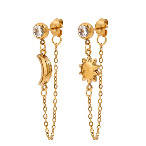 Stainless Steel Drop Earring, 304 Stainless Steel, plated, fashion jewelry & for woman & with rhinestone, golden, Sold By Pair