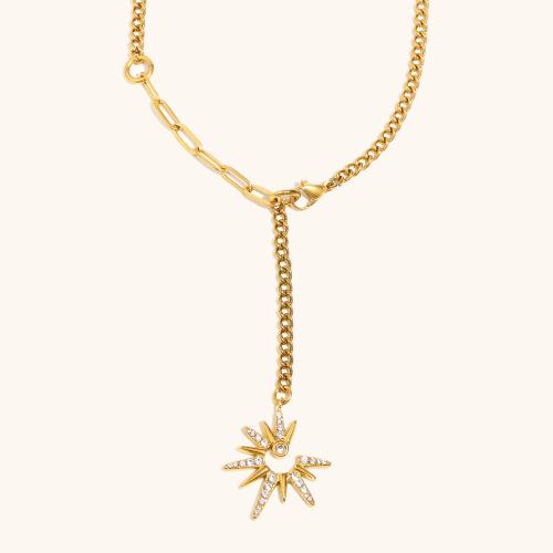 Stainless Steel Jewelry Necklace, 304 Stainless Steel, 18K gold plated, fashion jewelry & for woman & with rhinestone, Sold By PC