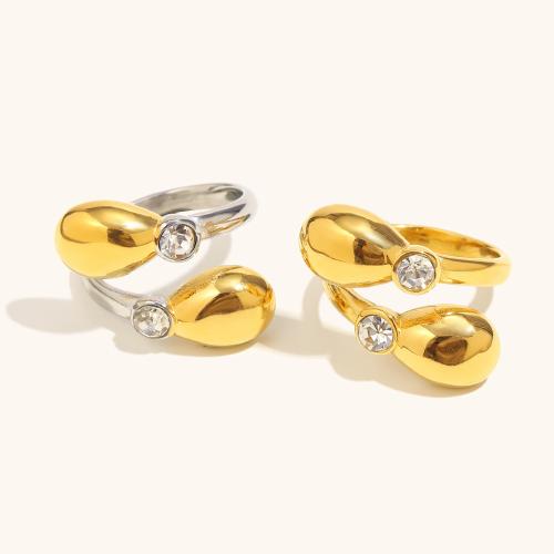 Stainless Steel Finger Ring, 304 Stainless Steel, plated, fashion jewelry & micro pave cubic zirconia & for woman, more colors for choice, Sold By PC