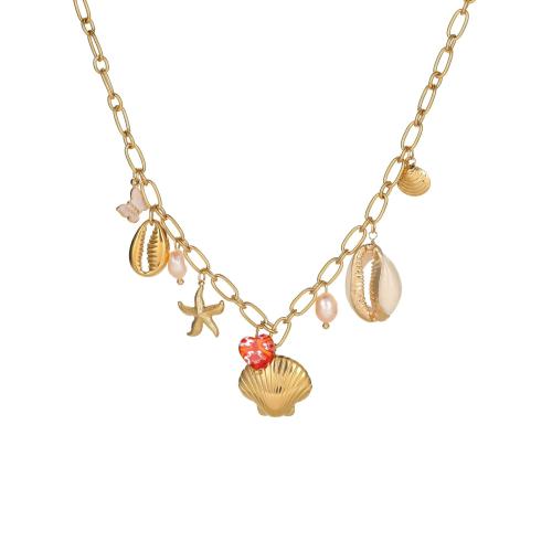 Stainless Steel Jewelry Necklace, 304 Stainless Steel, with Resin, plated, fashion jewelry & different styles for choice & for woman, golden, Sold By PC