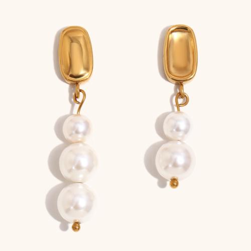 Pendientes asimétricos, acero inoxidable 304, con Perlas plásticas, 18K chapado en oro, Joyería & para mujer, Vendido por Par