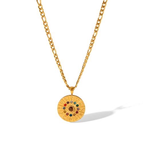 Stainless Steel Sweater Chain Necklace, 304 Stainless Steel, plated, fashion jewelry & for woman & with rhinestone, golden, Sold By PC