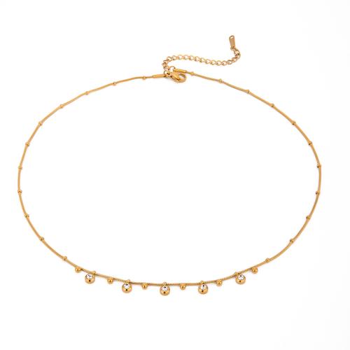 Stainless Steel Jewelry Necklace, 304 Stainless Steel, plated, fashion jewelry & micro pave cubic zirconia & for woman, golden, Sold By PC