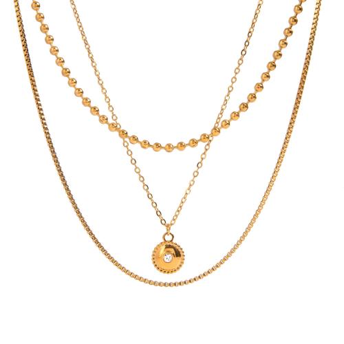 Collar de acero inoxidable de la joyería, acero inoxidable 304, chapado, tres capas & para mujer & con diamantes de imitación, dorado, Vendido por UD