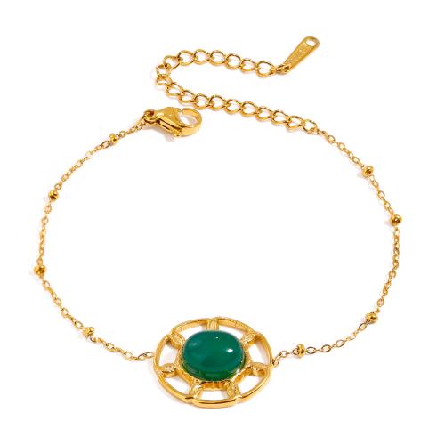Gemstone Bracelets, 304 Stainless Steel, with Natural Stone, plated, fashion jewelry & for woman & hollow, golden, Sold By PC