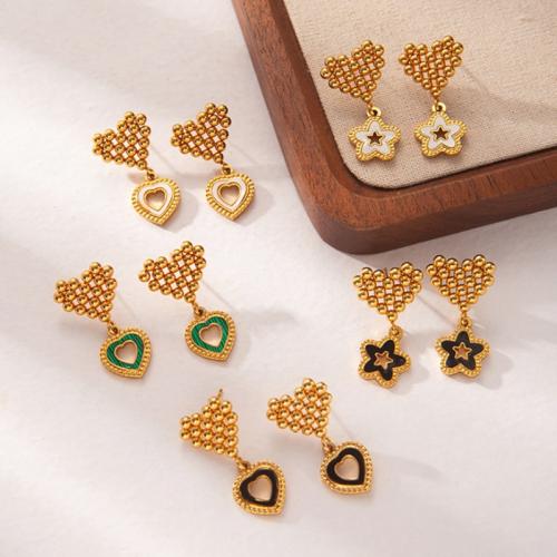Stainless Steel Drop Earring, 304 Stainless Steel, with Acrylic, plated, different styles for choice & for woman & hollow, golden, Sold By Pair