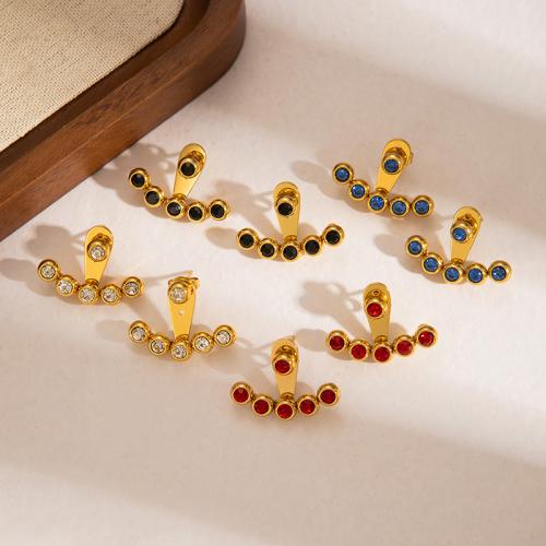 Stainless Steel Stud Earrings, 304 Stainless Steel, gold color plated, fashion jewelry & for woman & with rhinestone, more colors for choice, Sold By Pair