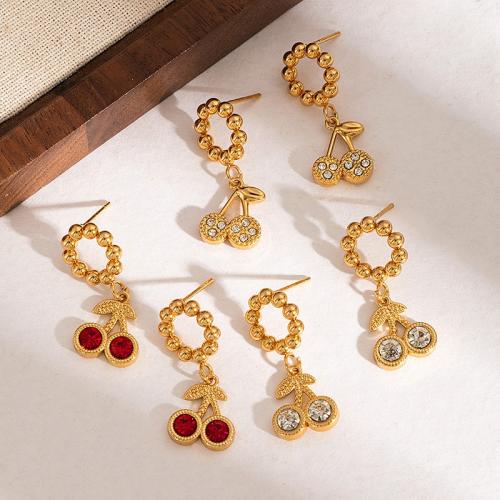 Stainless Steel Drop Earring, 304 Stainless Steel, plated, different styles for choice & for woman & with rhinestone & hollow, golden, Sold By Pair