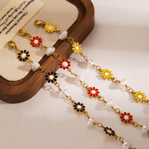 Stainless Steel Jewelry Bracelet, 304 Stainless Steel, with Plastic Pearl, gold color plated, fashion jewelry & for woman & enamel, more colors for choice, Sold By PC