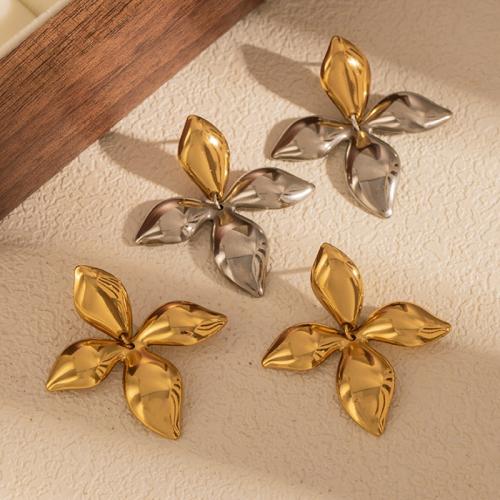 Stainless Steel Stud Earrings, 304 Stainless Steel, Flower, plated, fashion jewelry & for woman, more colors for choice, Sold By Pair