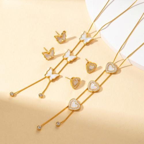 Rhinestone Stainless Steel Jewelry Set, 304 Stainless Steel, with White Shell, plated, different styles for choice & for woman & with rhinestone, golden, Sold By PC