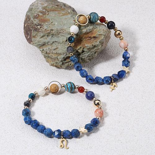 Gemstone Bracelets, 304 Stainless Steel, with Natural Stone, 12 Signs of the Zodiac, plated, fashion jewelry, more colors for choice, 12mm, Sold Per 19 cm Strand
