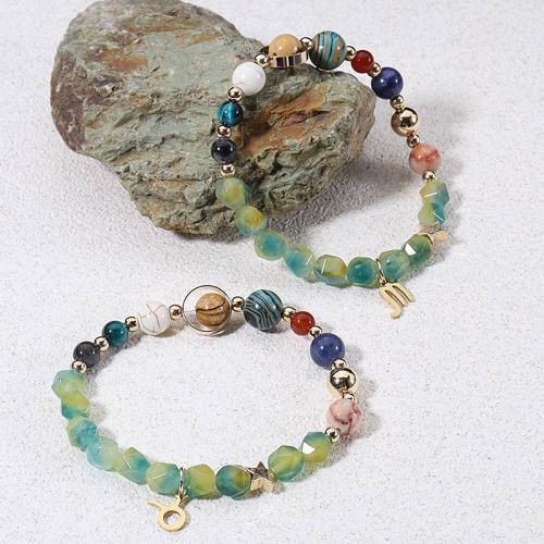 Gemstone Bracelets, 304 Stainless Steel, with Natural Stone, 12 Signs of the Zodiac, plated, fashion jewelry, more colors for choice, 6-8mm, Sold Per 19 cm Strand