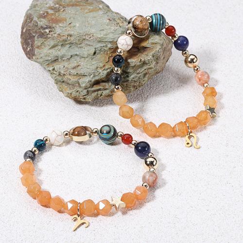 Gemstone Bracelets, 304 Stainless Steel, with Gemstone, 12 Signs of the Zodiac, plated, fashion jewelry, more colors for choice, 6-8mm, Sold Per 19 cm Strand