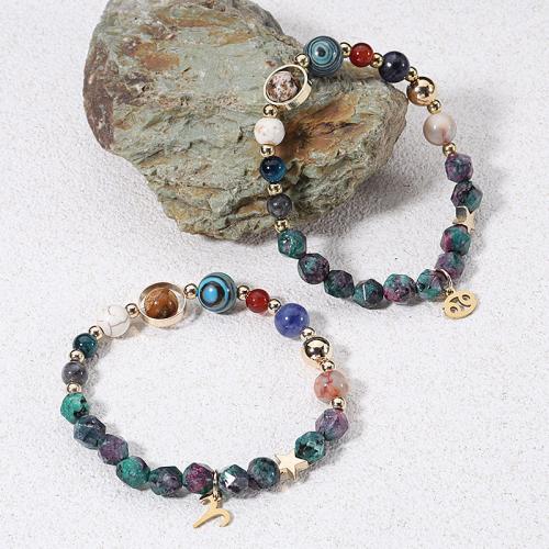 Gemstone Bracelets, 304 Stainless Steel, with Ruby in Zoisite, 12 Signs of the Zodiac, plated, fashion jewelry, more colors for choice, 6-8mm, Sold Per 19 cm Strand