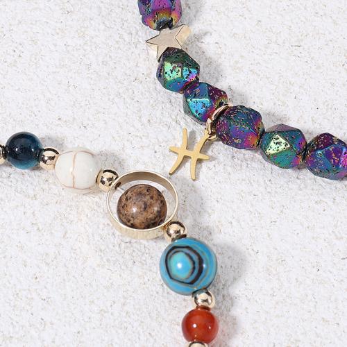 Gemstone Bracelets, 304 Stainless Steel, with Lava, 12 Signs of the Zodiac, plated, fashion jewelry, more colors for choice, 6-8mm, Sold Per 19 cm Strand