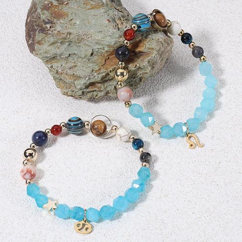Gemstone Bracelets, 304 Stainless Steel, with Gemstone, 12 Signs of the Zodiac, plated, fashion jewelry, more colors for choice, 6-8mm, Sold Per 19 cm Strand