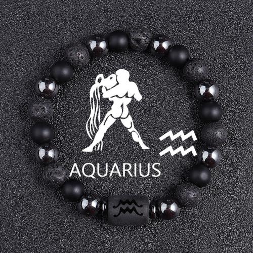 Gemstone Bracelets, Brass, with Obsidian & Lava & Non Magnetic Hematite, 12 Signs of the Zodiac, plated, fashion jewelry, more colors for choice, nickel, lead & cadmium free, 10x13mm, Sold Per 19 cm Strand