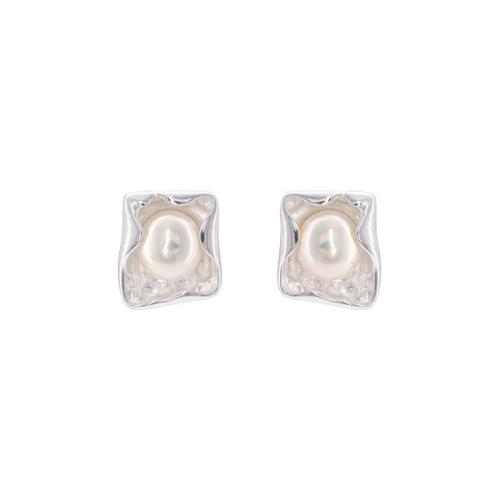 Brass Stud Earring, with Plastic Pearl, silver color plated, fashion jewelry, silver color, nickel, lead & cadmium free, 10.50x9.60mm, Sold By Pair