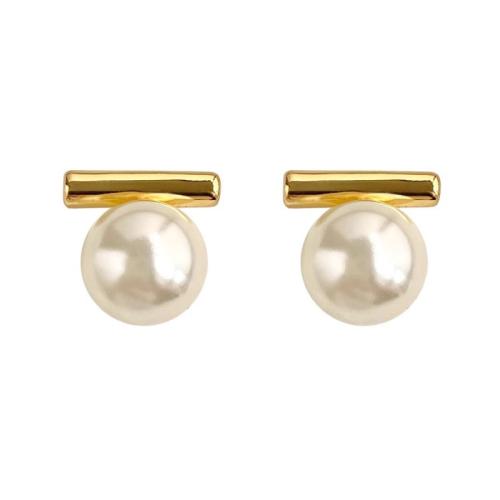 Brass Stud Earring, with Plastic Pearl, plated, fashion jewelry, more colors for choice, nickel, lead & cadmium free, 9.70x10.10mm, Sold By Pair