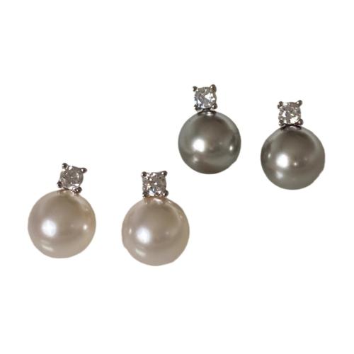 Brass Stud Earring, with Plastic Pearl, plated, fashion jewelry & with rhinestone, more colors for choice, nickel, lead & cadmium free, 12x15.90mm, Sold By Pair
