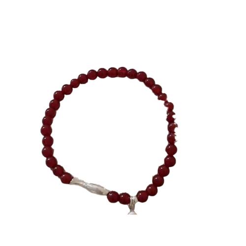 Red Agate Bracelets, with Plastic Pearl & Brass, plated, fashion jewelry, mixed colors, 5mm, Sold By PC