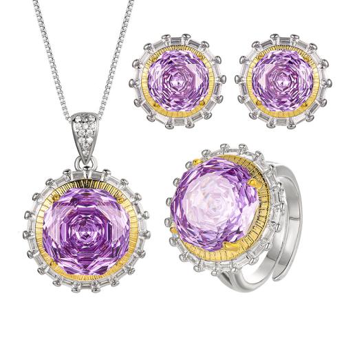 Strass-Schmuck-Sets, Messing, mit kubischer Zirkonia, mit Verlängerungskettchen von 5cm, verschiedene Stile für Wahl & für Frau & mit Strass, Länge:45 cm, verkauft von PC