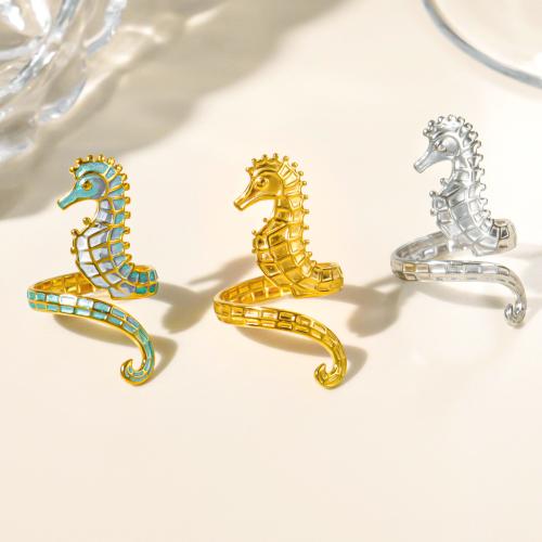 Stainless Steel Finger Ring, 304 Stainless Steel, Seahorse, Vacuum Plating, fashion jewelry & for woman, more colors for choice, Sold By PC