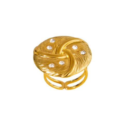Rhinestone Stainless Steel Finger Ring, 304 Stainless Steel, 18K gold plated, fashion jewelry & for woman & with rhinestone, golden, Sold By PC