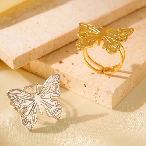 Bague en acier inoxydable, Acier inoxydable 304, papillon, bijoux de mode & pour femme & creux, plus de couleurs à choisir, Vendu par PC