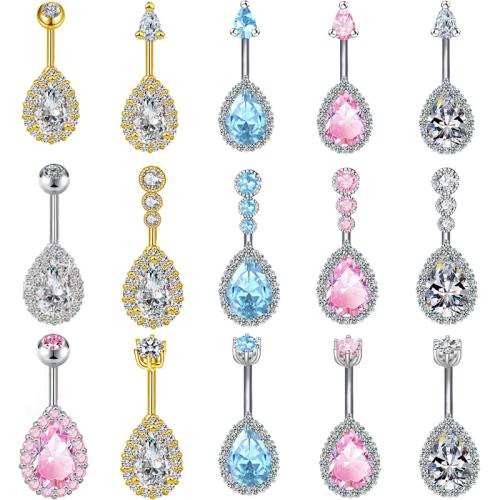 Acier inoxydable 304 anneau de ventre, Placage, unisexe & styles différents pour le choix & pavé de micro zircon, 28mm, Vendu par PC